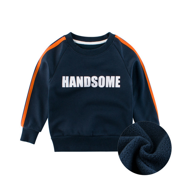 2019 New Autumn winter Children Sweatshirts Fleece velvet cotton letters stripes Kids pullover Boys Coat Baby Outwear Tops 2-7y