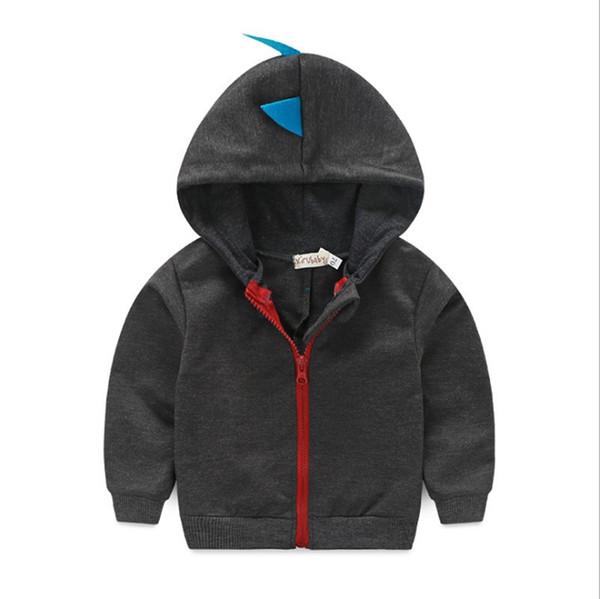 Dinosaur Kids Hoodies INS Zipper Baby Boy Coats Children Outdoor Sport Hooded Jackets Cute Kids Outfits Grey Black Optional WZW-YW2268
