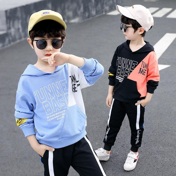 Personality oblique stitching letters hooded sweater cotton spring autumn children's clothing long sleeves wild boys clothes