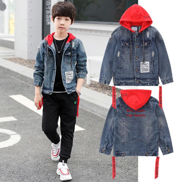 Boy's denim coat is a big version of children's hooded hooded jacket 4-15 years old T191014