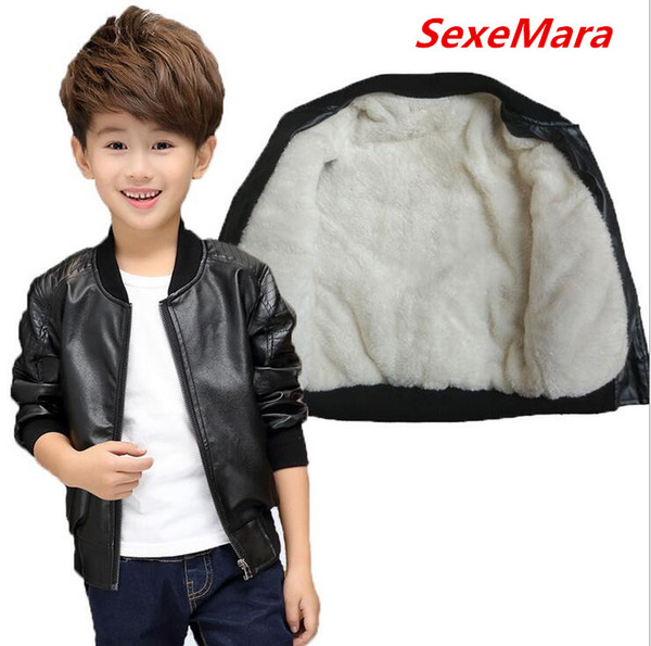 2017 New style Boy's winter plus-thick leather jacket and children's PU leather jacket 3 years old - 11 year old children