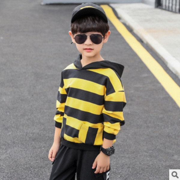 Children's Hoody Boys T-shirt 2019 New Spring/Autumn Kids Long Sleeve Fashion Leisure Hoodies 3 Striped Colors Size4-14 ly198
