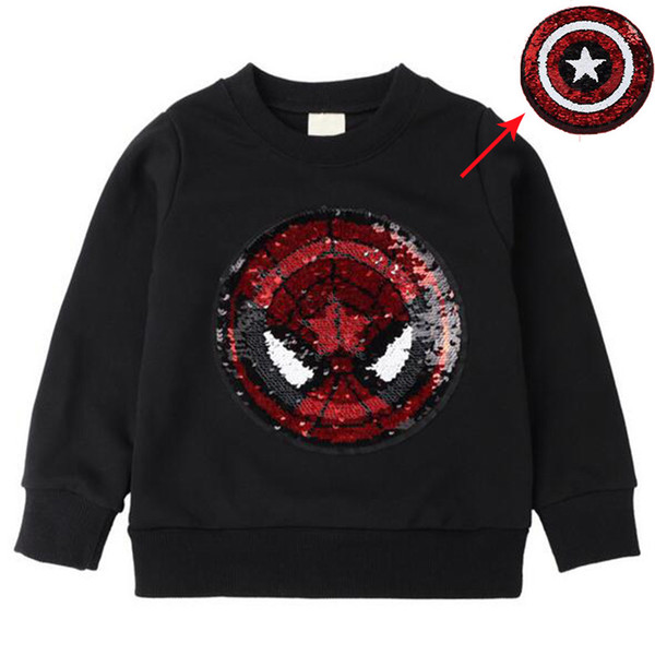 colorful superman hoodies magic discoloration sequin spiderman cartoon paillettes soccer sweatshirt for boys and girls Y1892907