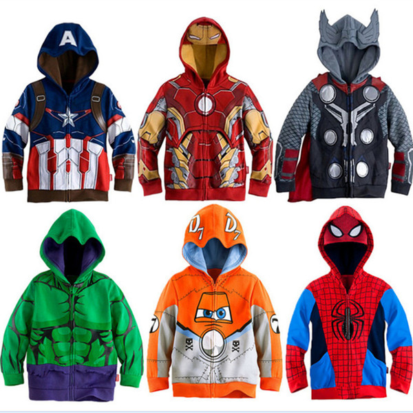 Boys Hoodies Avengers Marvel Superhero Iron Man Thor Hulk Captain America Spiderman Sweatshirt for Boys Kid Cartoon Jacket 2-7T T200306