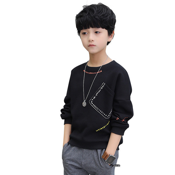 Spring Teenage Boys Sweatshirts Kids Long Sleeve Solid T-Shirts Children Cotton Tops Hoodies For Boys Clothes Spring Teens Tees