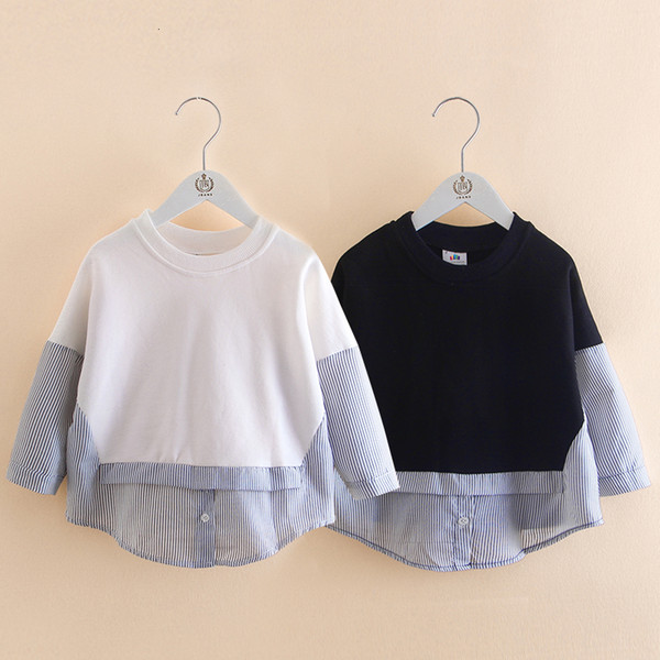 2018 Spring Autumn 3-12 Years Old Teenager Children Long Sleeve Cute Patchwork Fake 2 Pcs Baby Kids Basic Sweatshirt For Girls T191014