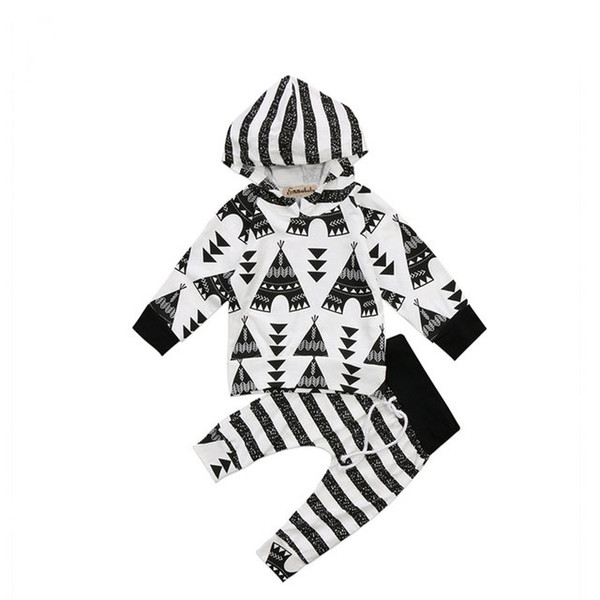 Emmababy 2Pcs Baby boy Clothes sets 2018 Toddler Baby Boy Girls Striped Hooded Hoodie Tops Sweatshirt+ Pants Clothing set