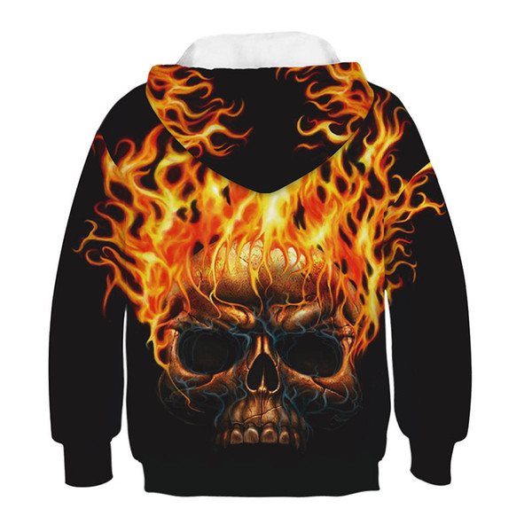 Fashion Long Sleeve Kids Hoodies Boys Girls Fall Sweatshirt New Flaming Skull 3D Print Hoodie Cool Hooded Pullovers Tops