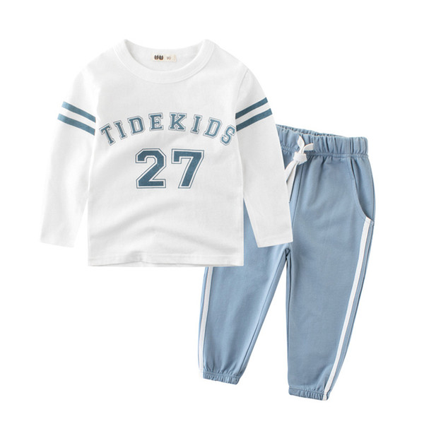 2pcs Baby Boy Clothes Set Long Sleeve Sweatshirts Number 27 Tops Toddler Kids O Neck Hoodies Long Pants Casual Suit Outfits