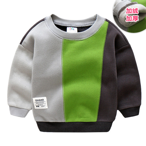 2019 Autumn Winter 2-11 12 Years Teenage Children Long Sleeve Color Patchwork Kids Baby Child School Boys Plus Velet Sweatshirts T200306