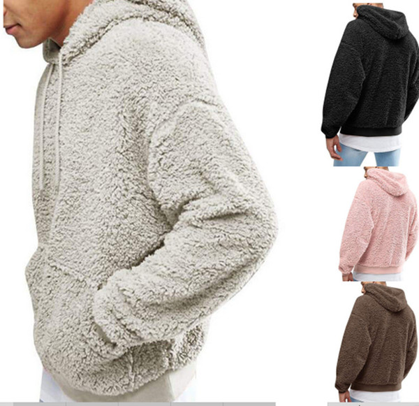 Mens Sherpa Pullover Hoodies Plush Fleece Sweater Autumn Winter Long Sleeve Sweatshirts Teenager Hip Hop Pullover Hooded Tops Clothes sale