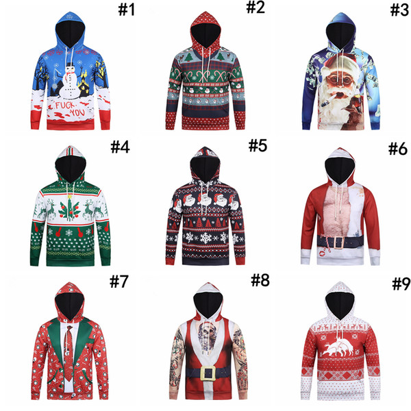 Christmas 3D Print Men Boy Hoodie 9 Styles Snowman Deer Elk Sweatshirt Pullover Jumpers Xmas Overcoat Boy Tops 30pcs OOA5475