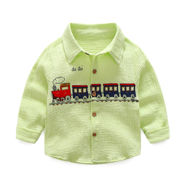 2019 Spring Autumn Sale New Arrival Children's Clothing Boys Cotton 100% Cartoon printing Solid Kids Lapel Shirt For 0-5 Years