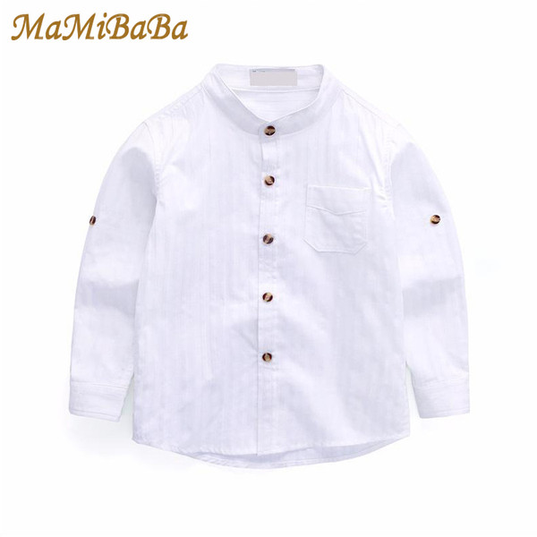 Kids Baby Boy Shirts 2019 New Spring Solid Cotton White Long Sleeves Mandarin Collar Shirt For 3-10 Years Children Clothes Bs045