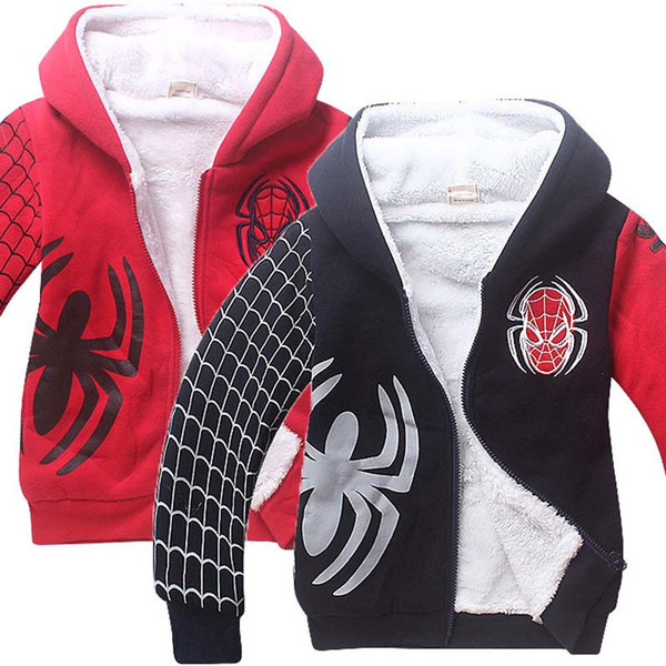 Winter New Baby Kids Boys Warm Long Sleeve Spiderman Hoodie Hooded Jacket Coat 2 Colour 6 Size