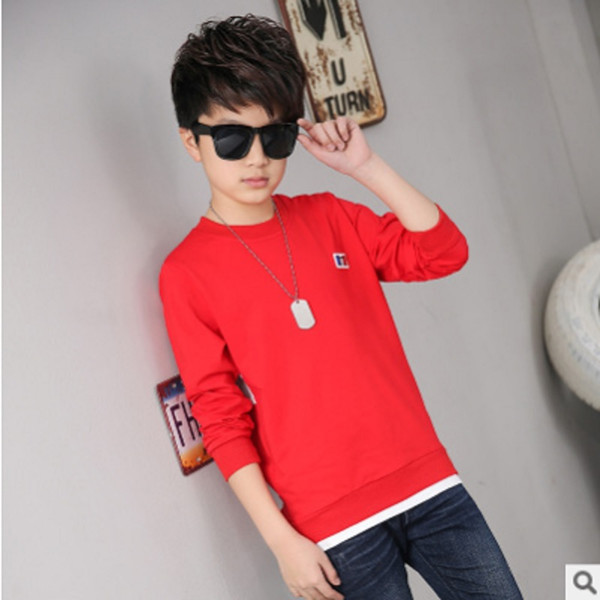 Children's Hoody Boys T-shirt 2019 New Spring/Autumn Children's Long Sleeve Hoodies Leisure 3 Patchwork Colors Size6-14 ly093