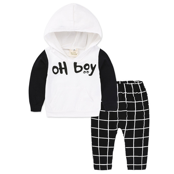 Baby Boys Autumn Clothing Sets Long Sleeve Letter Printed Hoodies +Plaid Pants 2pcs Sets Kids Casual Outfits