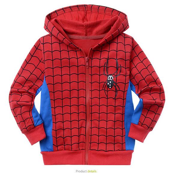 Retail high quality baby boys plaid Spider-Man hoodies clothing kids boy Spider printing jackets tops low price children boy cartoon clothes