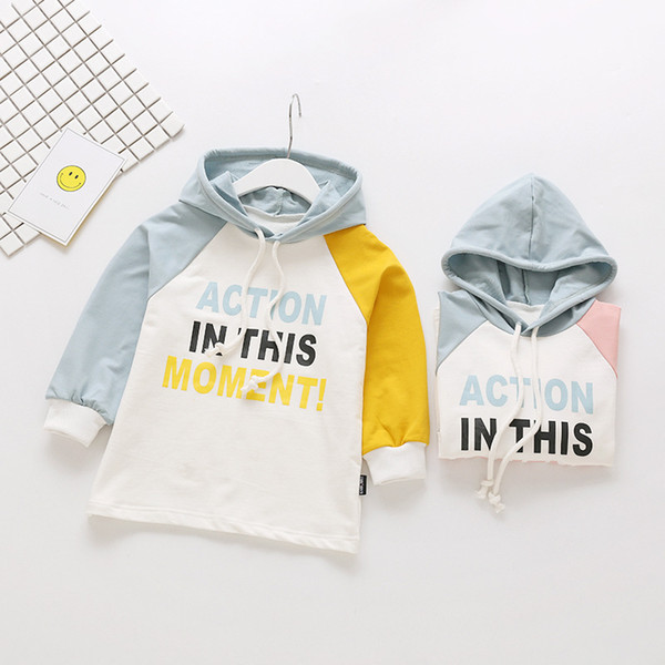 Free shipping autumn boys clothes hoodies cotton tops kids clothing letter patchwork long sleeve t shirts pullover sweatshirts hooded