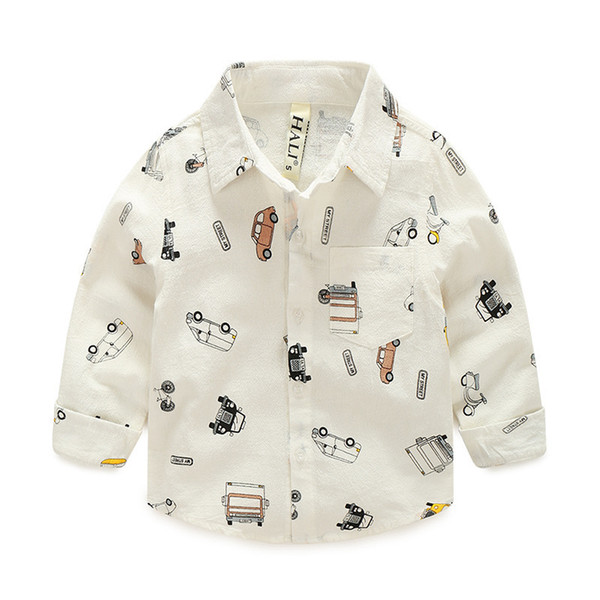 Boys Shirts 2019 New Fashion Children Cartoon Printed Tops Cotton White Blouse Long Sleeve Toddler Kid Clothes Teenage Blouse