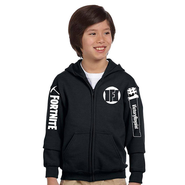 2018 autumn wear England style brand new boys fortnite pure cotton printed fleece children zipper black coat