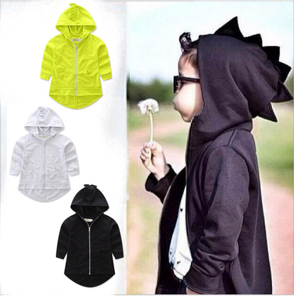 2017 NEW Cute Baby Boy 3D Dinosaur Solid Color Hoodie Toddler Long Sleeve Coat Kids Zipper Open Outwear Europe and America Fashion