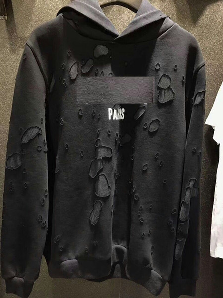 2017 famous brand men hoodies high-end cotton Sweatshirts big hole letter printing mens hoody jacket man coat clothing freeshipping