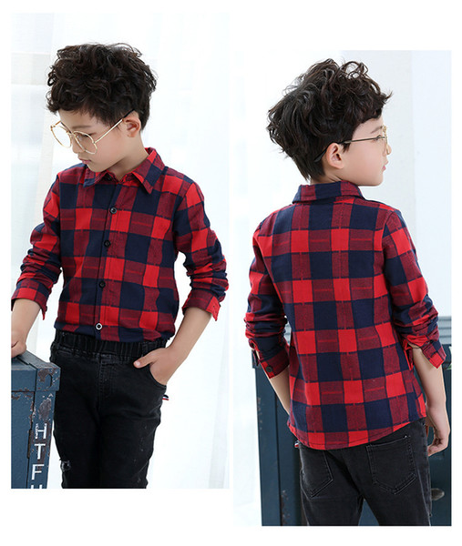 Children's Clothing Boy's Shirt 2019 Spring / Autumn New Style Fashion Plaid Shirt Children Casual Long-sleeved Lapel Red Shirt