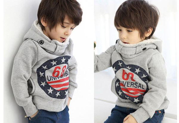 Free Shipping fashion Toddler Infant Cashmere Baby Kids Children Tops Kids Warm sweatshirt Hooded sweater No. 68 Outfit 100-140