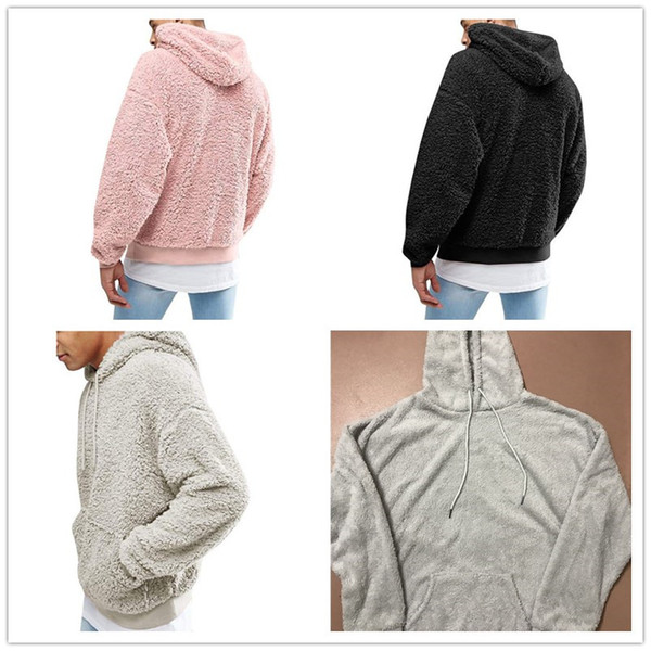 Sherpa Men's Pullover Hoodies Plush Fleece Sweater Autumn Winter Long Sleeve Furzzy Sweatshirt Teenager Pullover Hip Hop Hooded Tops Outwear