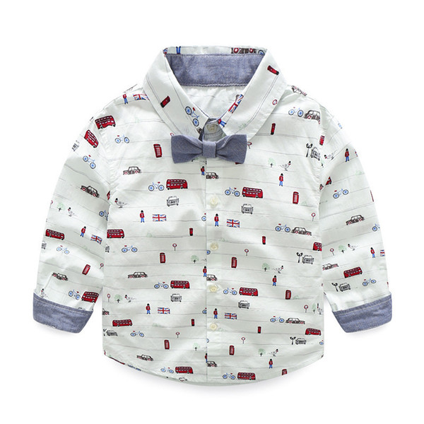 Brand Cartoon Printed Animal Boys Shirts 100% Cotton Long-sleeve Children White Shirts For Boys 2-7 Years Kids Clothes