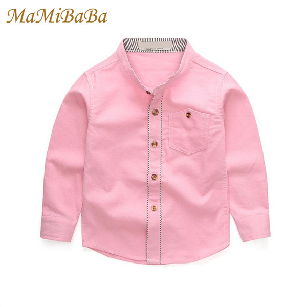2019 New Spring Solid Cotton Baby Boys Shirts Long Sleeves Casual Turn-down Collar Regular Shirt For 3-10 T child Clothing Bs040