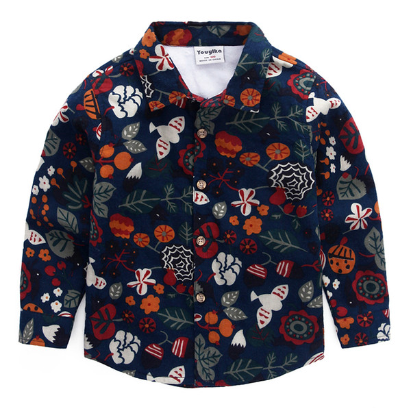 Boy's Shirt Dress Thicken fleece Shirt Long Sleeve classic leaves and cotton made 2-8Yrs Teen Toddler Formal Party Shirts