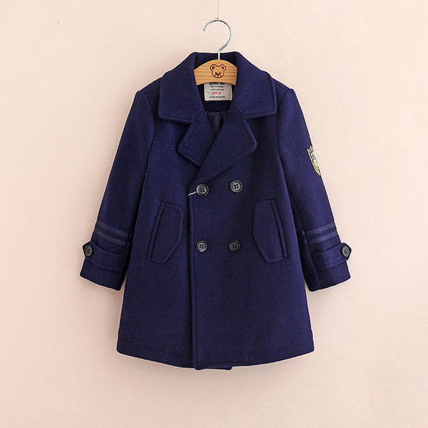 Navy Blue Woolen jacket for Winter Quality Warm Elegant kids Coat Fall Overcoats Children's Clothing Boys Girls Coat