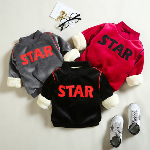 good quality Boys Sweatshirts Winter Kids Boys Thick Warm Clothing Children Outwear Coat Star Letters Velvet Pullovers Tops Hoodies