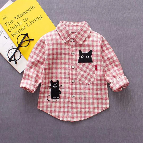 Boys Cat Shirts 2019 New Style Spring Autumn Comfortable Tops Fashion Striped Neck Cat Casual Cotton Boys Clothes