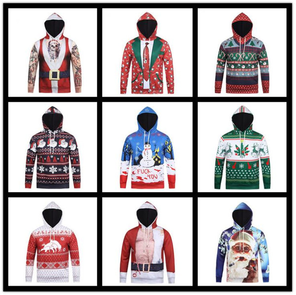 Christmas 3D Print Men Boy Hoodie 9 Styles Snowman Deer Elk Sweatshirt Pullover Jumpers Xmas Overcoat Boy Tops OOA5475