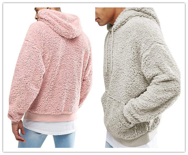 Mens Sherpa Pullover Hoodies Plush Fleece Sweater Autumn Winter Long Sleeve Furzzy Sweatshirts Teenager Hip Hop Pullover Hooded Tops Clothes