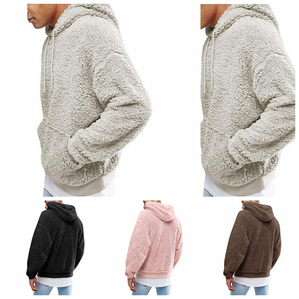 Men Sherpa Hooded Hoodie 4 Colors Full Sleeve Hood Pullover Hoodies Sweatshirt Hip Hop Street Fleece Hoodie 30pcs OOA6011