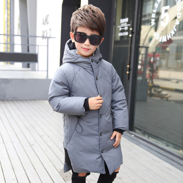 2018 Children's Down Jacket Boys Fashion Hooded Long Jacket Boy Thicker New Children's Clothing Down & Parkas Winter Coat Y18102508
