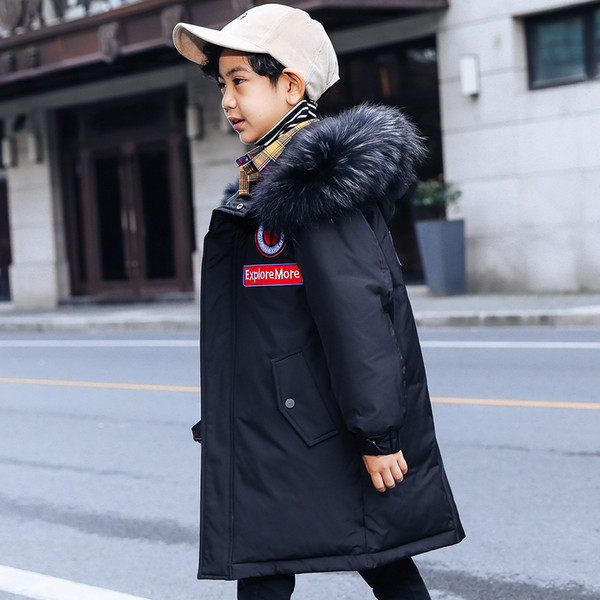 Down Coat Cross-border children's down jacket new boy's long section thick white duck down big boy coat