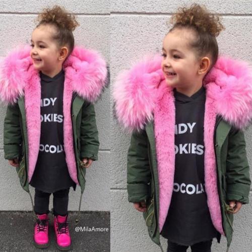 From star, your new 2019 winter clothes children's super large wool collar cotton clothes hooded windproof coat