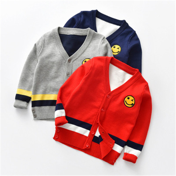 2019 New Fashion Children Winter Cardigan Knitwear Children's Embroidery Smile Pattern Coat Boy's Warm Soft Solid Color Knitwear