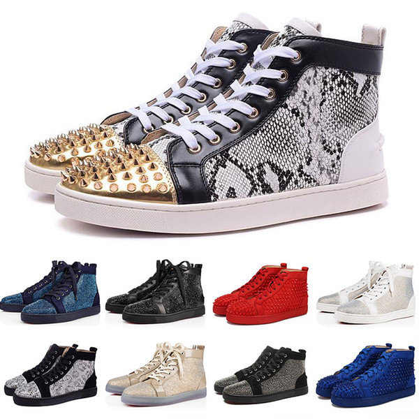 2019 New Designer Brand Studded Spikes Flats shoes Red Bottom shoes for Mens Women Party Lovers Genuine Leather Sneakers 35-46