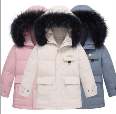 new boy with fur collar long down jacket children casual jacket