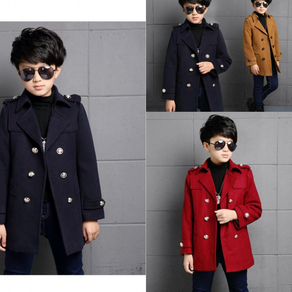 Kids Coats Winter Outwear Jackets Wool Blend Long Overcoats Parka Outwear Jacket