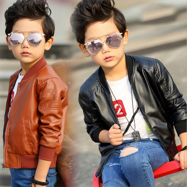 Kids Boy Coats Children's Plus Velvet Jacket PU Leather Boys Jackets Winter Fashion Outwear Kids Clothing Black Brown DW4571