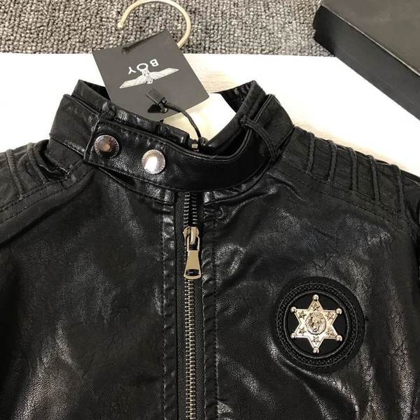 Childred leather Jacket kids hoodie jacket brand letter printing leather jackets clothes kids clothing Outwears Zipper leather kids Coat
