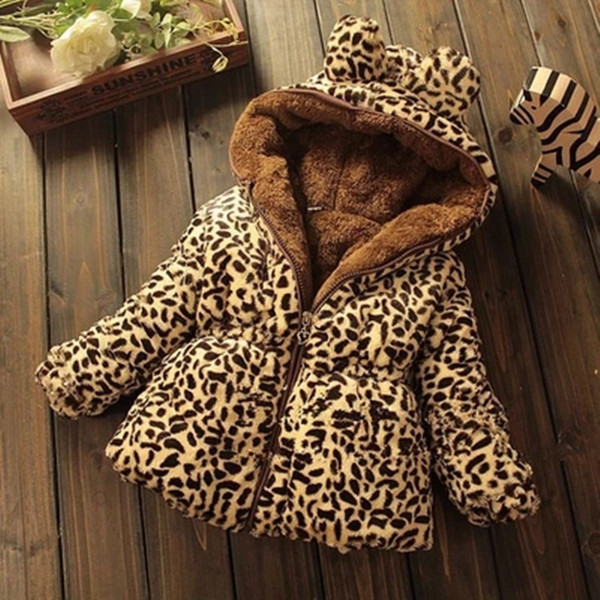 Winter Children Coat Leopard faux fox fur collar coat Jacket Baby Girl Outerwear Hoodies Infant Clothing cashmere Warm Jackets Y18102508