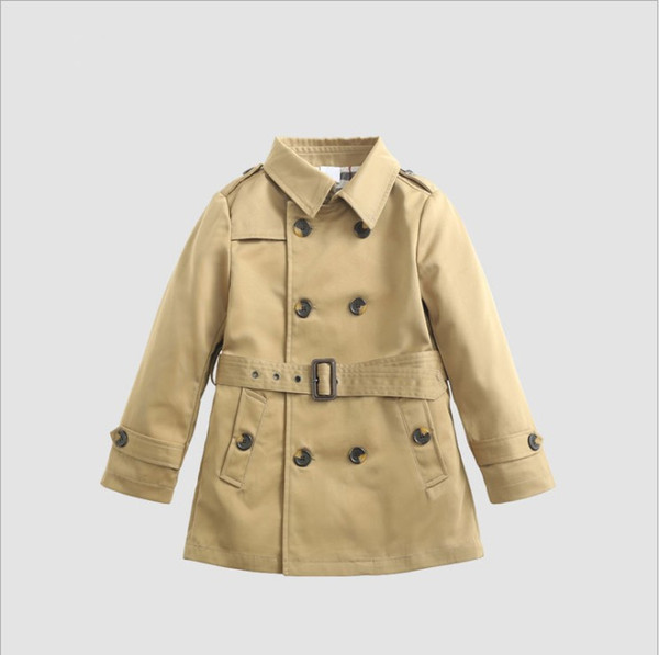 2019 New Baby Tench Coat Boy Girl Designer Clothes Windproof Jacket British Double Breasted Windbreaker Turn-down Collar Button Belt Outwear